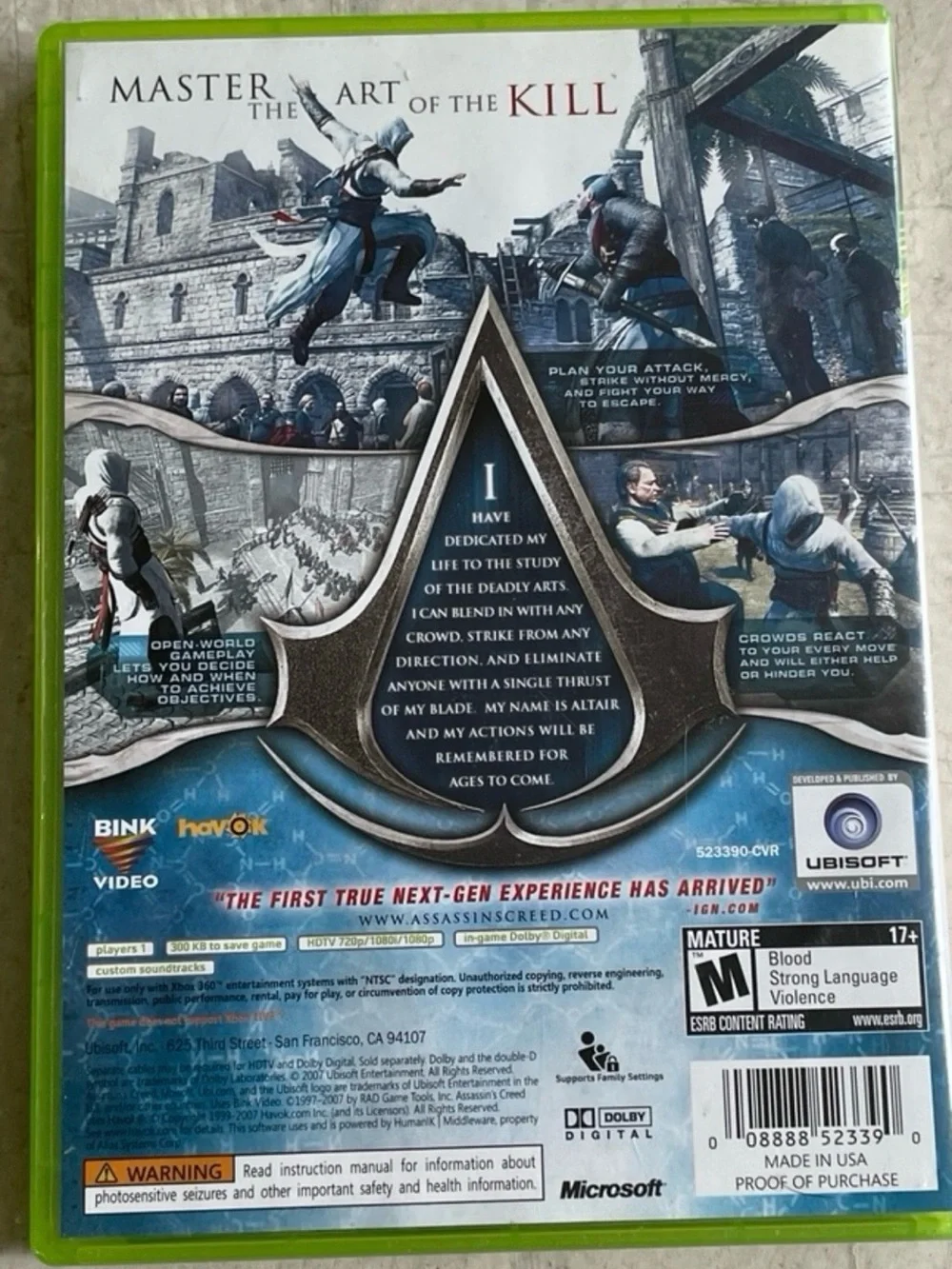 Assassin's Creed XBOX 360 Action / Adventure (Video Game) w Case and Manual